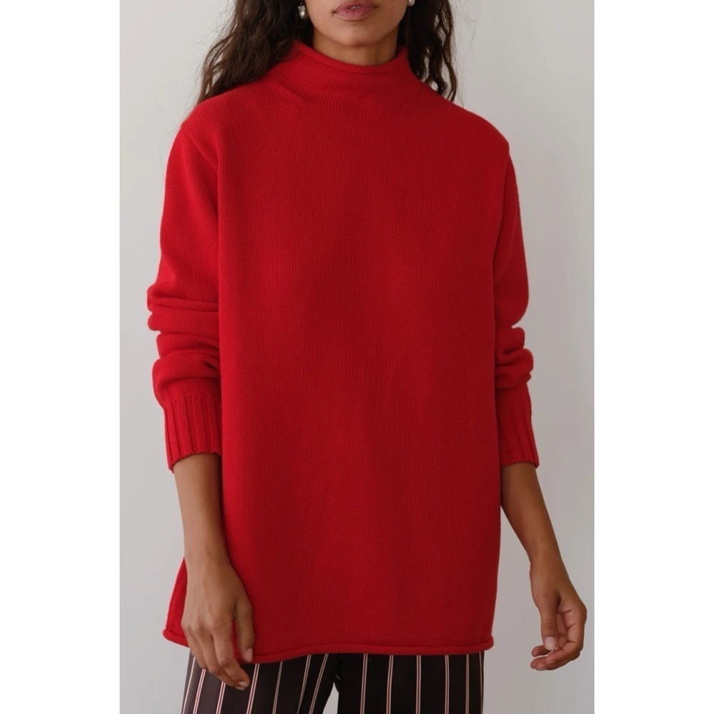 DONNI The Cotton Cashmere Roll Neck Sweater in Tomato Red XS